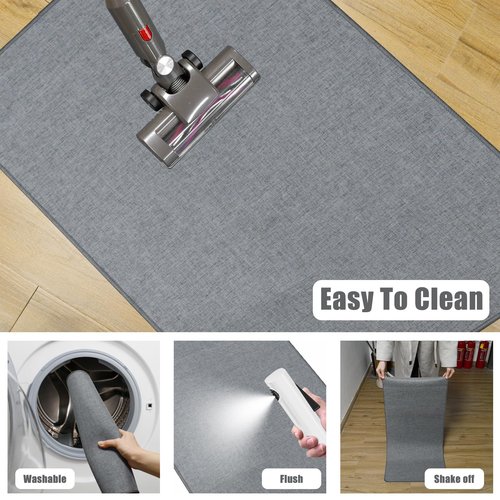 Yancorp 16"x26" Ultra Thin Bathroom Rugs,Low Profile Bath Rug,Rubber mat,Fit Under Door,Non Slip,Machine Washable Shower Rug,Dark Grey