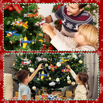 Airplane Christmas Ornaments 36 Pcs Wooden Flight Themed Set - 18 Styles, 3.94in