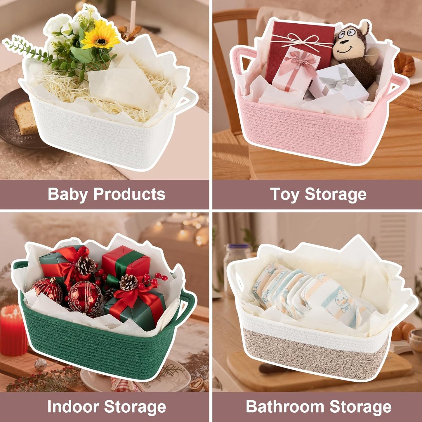 OIASKET Woven Storage Basket - Perfect Gift Organizer with Handles | Includes Gift Bag & Tissue Paper, 13.6" x 10" x 5.9”