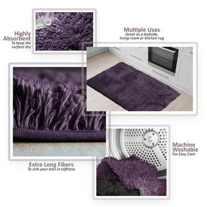 Clara Clark Bathroom Rugs, Ultra Soft Shaggy Bath Rugs - Bath Mats for Bathroom, Machine Wash, Non Slip Backing Rubber, 17 x 24 Inches, Eggplant Bathroom Rug Set