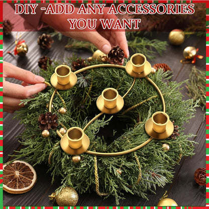 Sliner Christmas Advent Wreath Ring - 5 Candle Holder in Gold | Metal Table Decoration for Festive Centerpiece