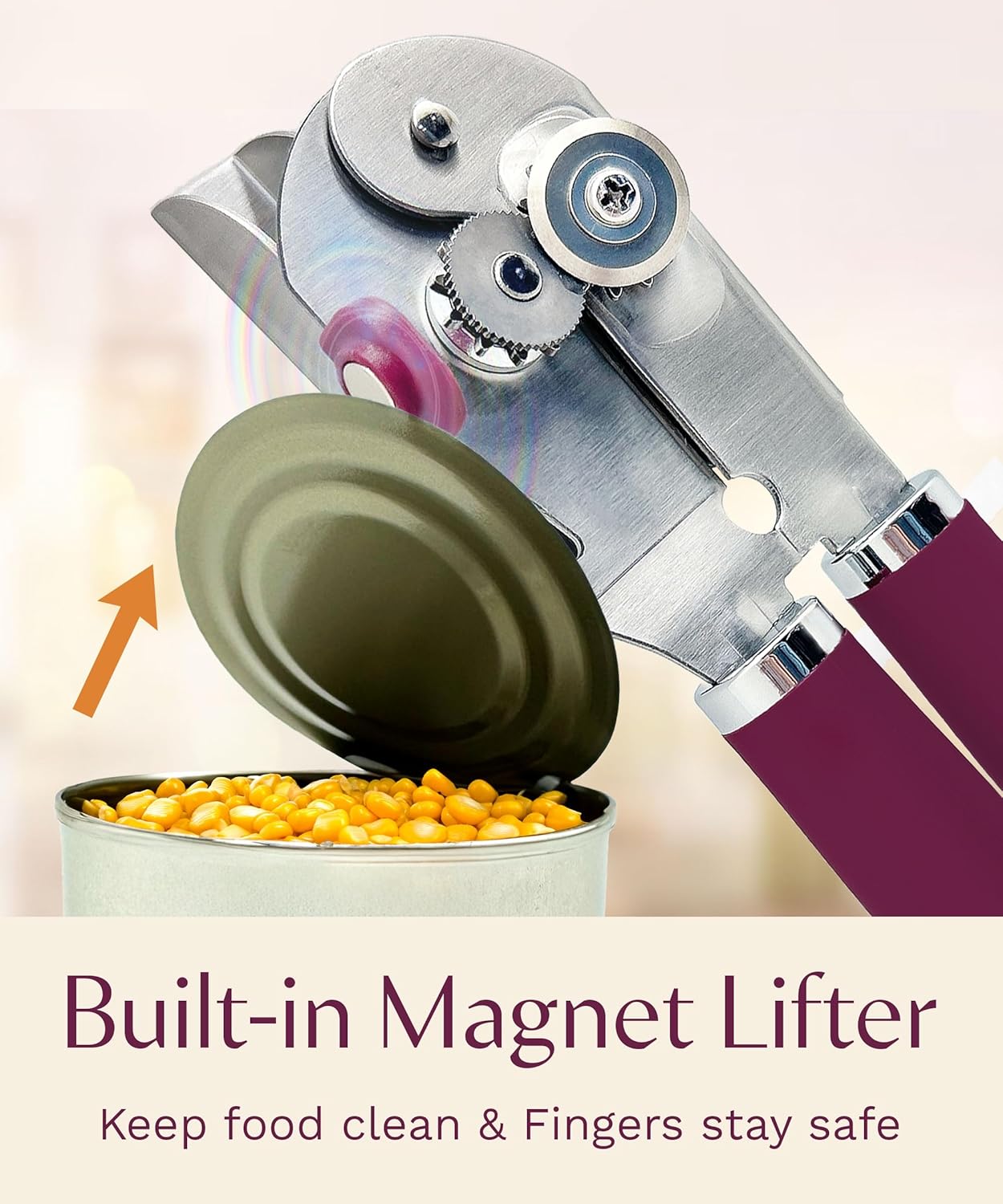Skiennix Premium Multifunction Magnetic Can Opener | Heavy-Duty Stainless Steel with Easy Turn Knob - Mauve