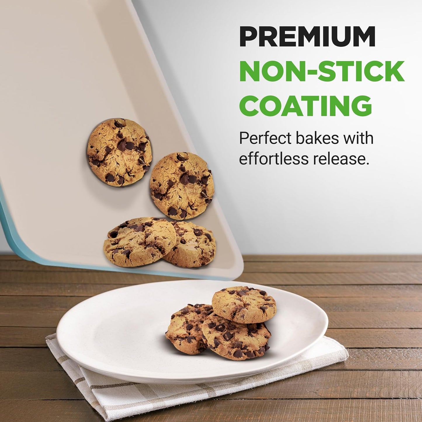 NutriChef 6-Piece Baking Pan Set - Premium Ceramic Nonstick Carbon Steel Bakeware | Includes Muffin, Cake, Loaf, & Cookie Pans - Turquoise