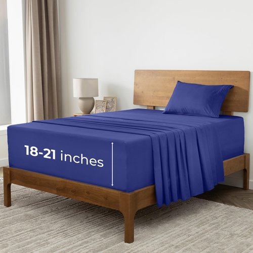 Mellanni Extra Deep Twin XL Sheets - 3 PC Iconic Collection Bedding - Hotel Luxury, Ultra Soft, Cooling Bed Sheets - Wrinkle, Fade, Stain Resistant (Twin Extra Long, Royal Blue)