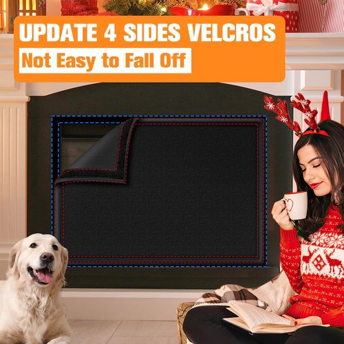 Fireplace Draft Cover, Fireplace Blocker Blanket Stops Heat Loss, Adjustable Fire Place Draft Stopper with Hook and Loop Tapes, Indoor Cold Air Blocker Black 45" W x 34" H