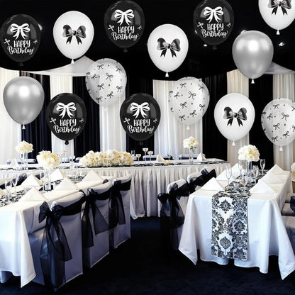 Black Bow Balloons - 30 Pcs 12-Inch Black & White Balloons for Bachelorette Party Decor