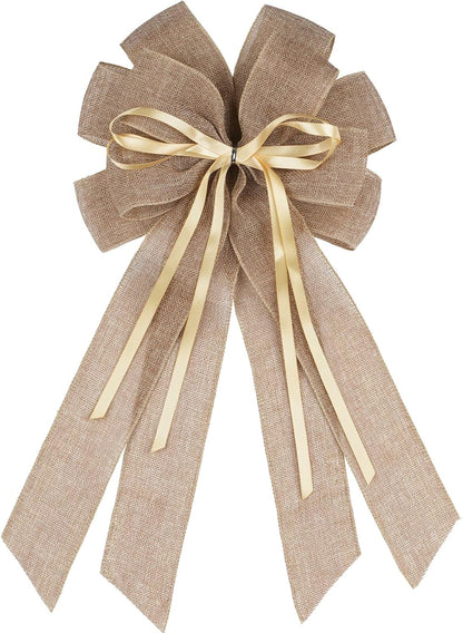 YKW Large Brown Burlap Bow - Rustic 20x11 Inch Wreath Decor for Fall & Wedding Ornaments