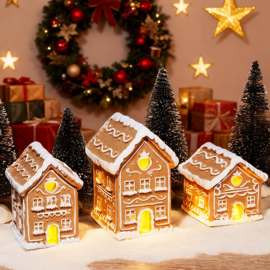 Regine Switzerland Christmas Gingerbread House Kit - 3PCS Mini Village Decorations for Festive Home Decor