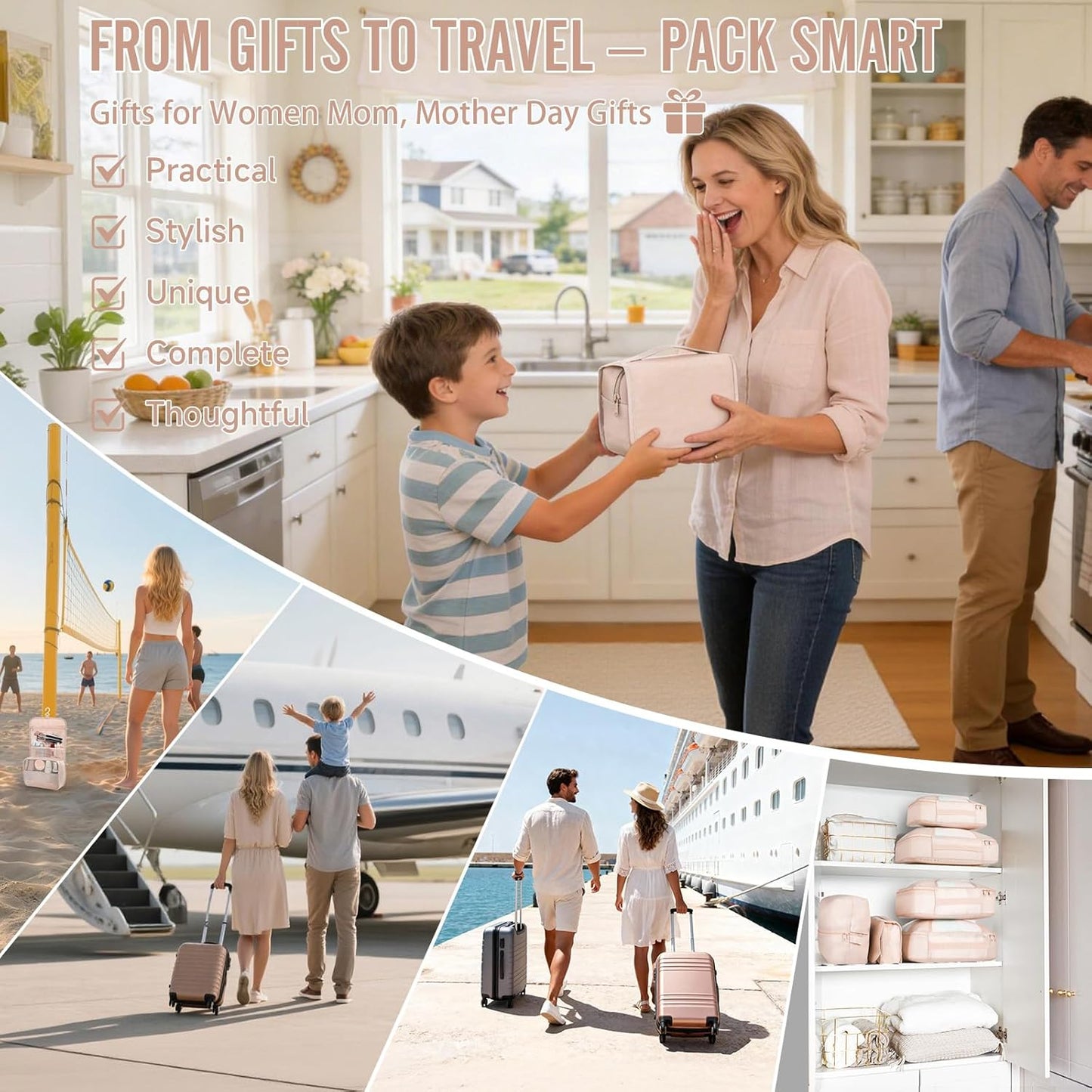 Veken Packing Cubes Set - Travel Essentials for Beach Vacations | Suitcase Organizer with Hanging Toiletry Bag