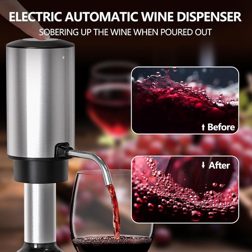 4-in-1 Rechargeable Electric Wine Opener Wine Aerator Gift Set with Electric Wine Decanter, Wine Stopper, Foil Cutter, Automatic Electric Wine Bottle Opener for Home Bar Parties, Stainless Steel