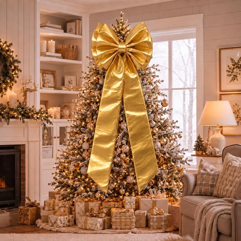 Large Gold Christmas Tree Topper Bow 20 x 40 Inch