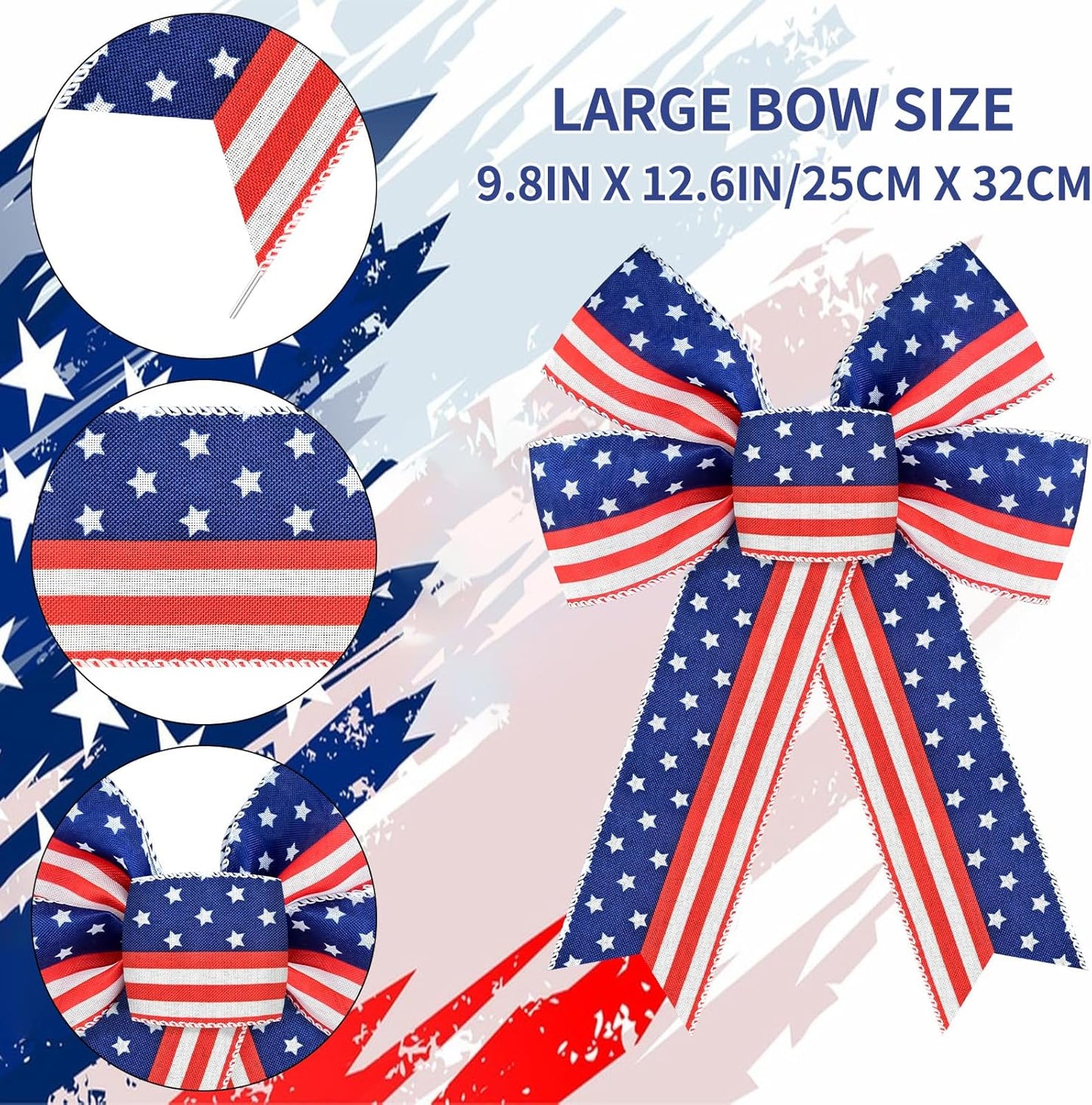 MuPera Patriotic Bow Set - 6 Red, White & Blue Wreath Bows for Independence Day Decor | Indoor & Outdoor Use