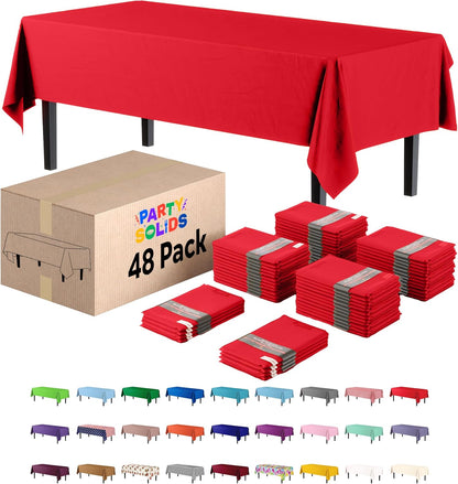 Red Tablecloths | 48-Pack Disposable Plastic Tablecloths - 54" X 108" for Rectangle Tables