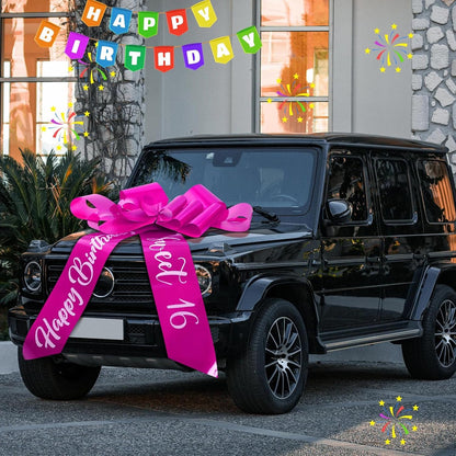 Wonderjune 30 Inch Big Car Bow - Giant Sweet 16 Birthday Gift Decoration | Rose Red Surprise Party Decor