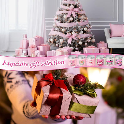 Sumind 12 Pack Christmas Scented Candles Gift Set 3.5oz - 6 Scents, Pink Box Variation: 12+Pink