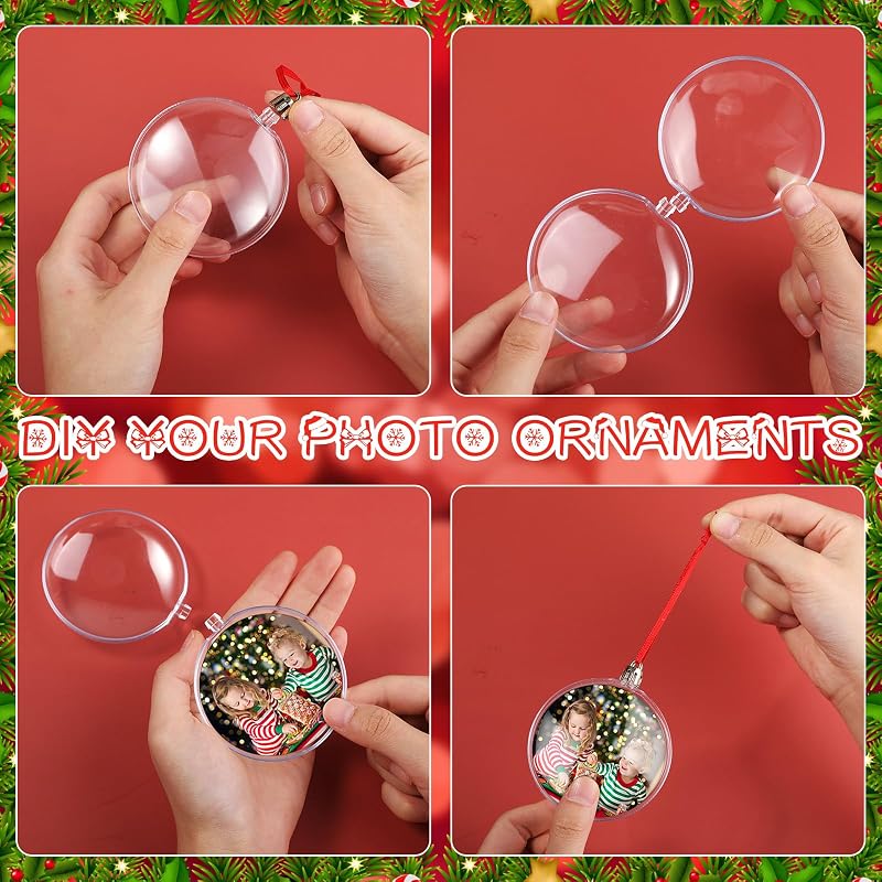 Jenaai 50 Pcs Clear Fillable Christmas Ornament Balls - 3.15 Inch Round Plastic