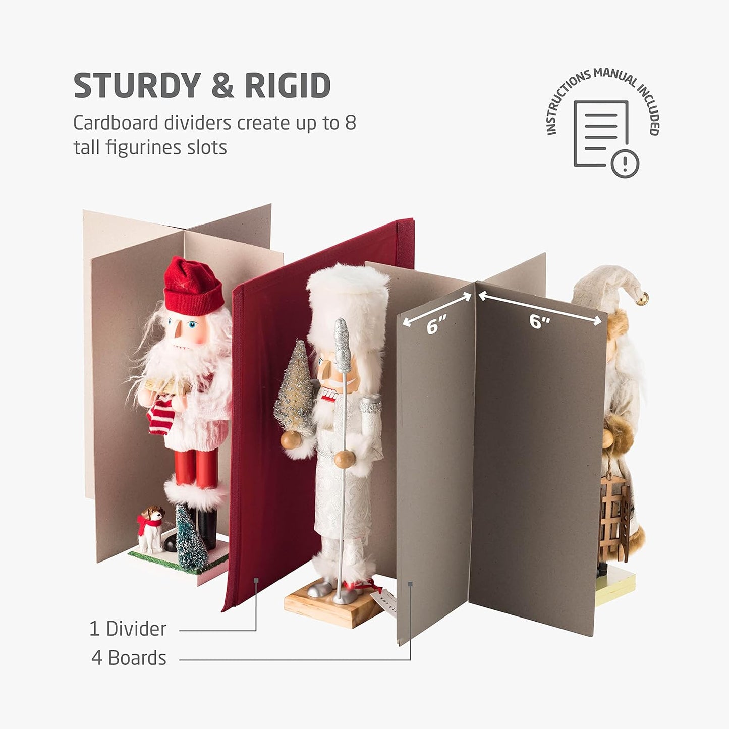 ZOBER Nutcracker Storage Containers - Christmas Ornament Box for Up to 8 15-Inch Figurines - Red