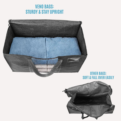 VENO Moving Bags - Extra Large Heavy-Duty Storage Bins with Clear Window & Zippers | Dark Gray, 2 Pack