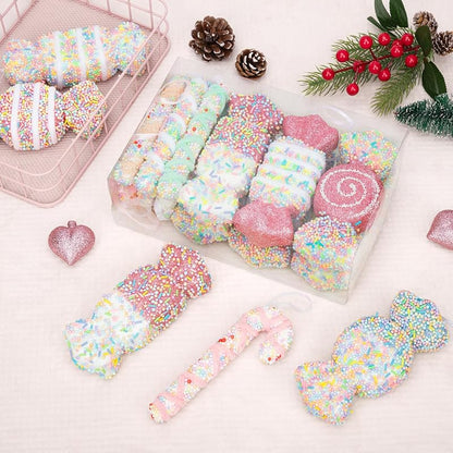 Pastel Candy Cane Christmas Ornaments 12Pcs – Candyland Theme Bows & Lollipops (Variation: Candy)