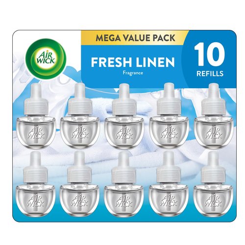 Air Wick Plug in Scented Oil Refill, 10ct, Fresh Linen, Air Freshener, Essential Oils, Eco Friendly Pack