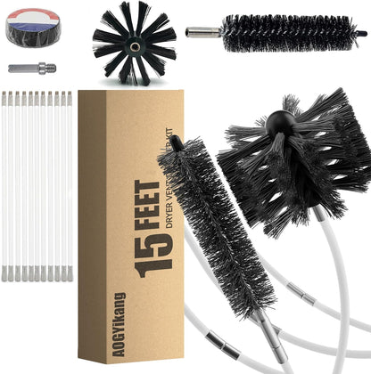 Skiennix Dryer Vent Cleaning Brush Kit - 15 Feet Flexible Nylon Rod for Lint Removal | Multi-Purpose Chimney & Vent Brush