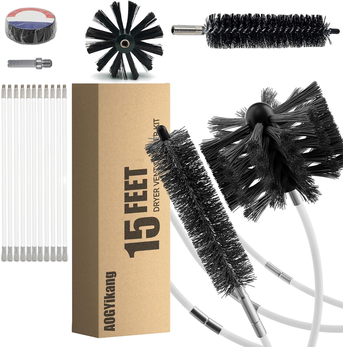 Skiennix Dryer Vent Cleaning Brush Kit - 15 Feet Flexible Nylon Rod for Lint Removal | Multi-Purpose Chimney & Vent Brush