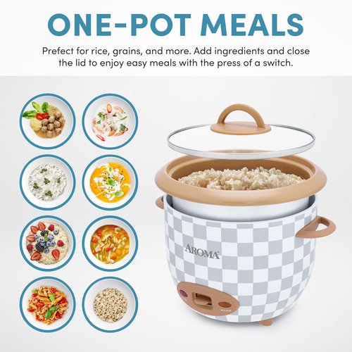 AROMA® Rice Cooker - 6-Cup One-Touch Design with PFAS-Free Nonstick Ceramic Surface | 1.5 Quarts