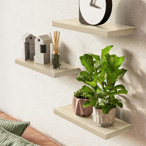 BAYKA Rustic Wood Floating Shelves - Set of 3, 16 Inch, 22 lbs Capacity | Ideal for Home Storage & Decor
