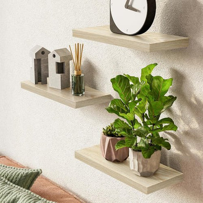 BAYKA Rustic Wood Floating Shelves - Set of 3, 16 Inch, 22 lbs Capacity | Ideal for Home Storage & Decor