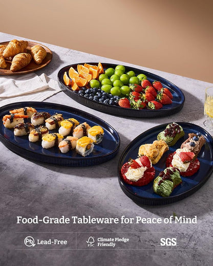 Famiware Nebulas Blue 3-Piece Large Oval Serving Platters Set (16", 14", 12")
