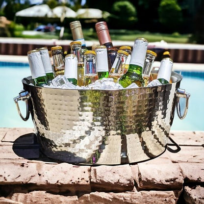 BREKX Stainless Steel Beverage Tub and Ice Bucket with Lid and Scoop Party Combo Pack, Silver Double-Walled Insulated Barware Set