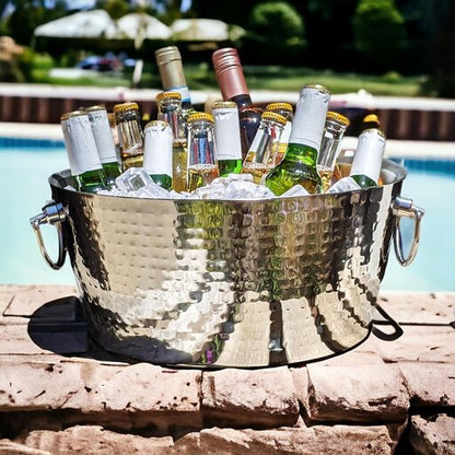 Insulated Stainless Steel Large Ice Bucket with Lid for Parties, Anchored Metal Ice & Beverage , Champagne Bucket for Extended Chill - 12-Quarts