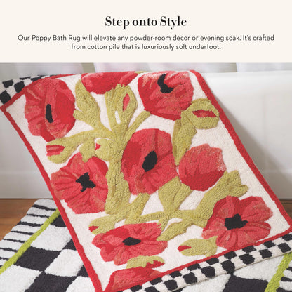 MACKENZIE-CHILDS Bath Rug, Bath Mat for Bathroom Use, Cotton Rug, Poppy