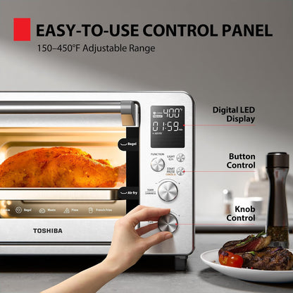 TOSHIBA ChefFry Air Fryer Toaster Oven - 26.4-Quart Capacity, Stainless Steel | Toast, Bake, Broil & Dehydrate