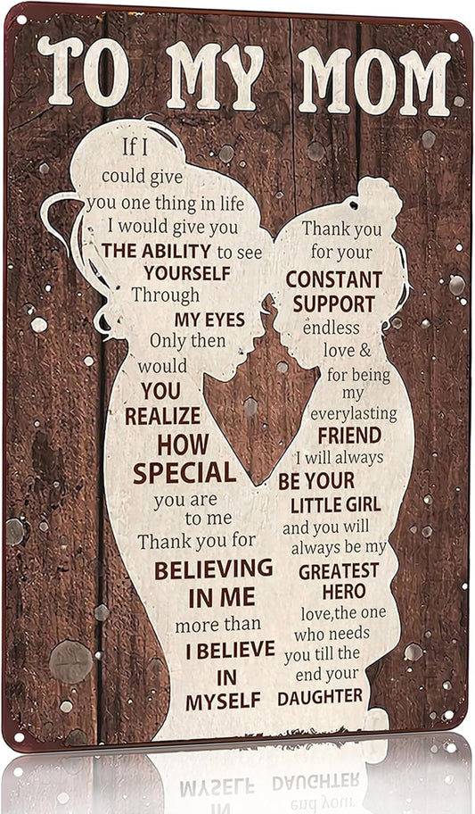 To My Mom Sign - Heartfelt 'I Love You' Gift | Home Decor for Kitchen, Bedroom, Office - 12" x 8"