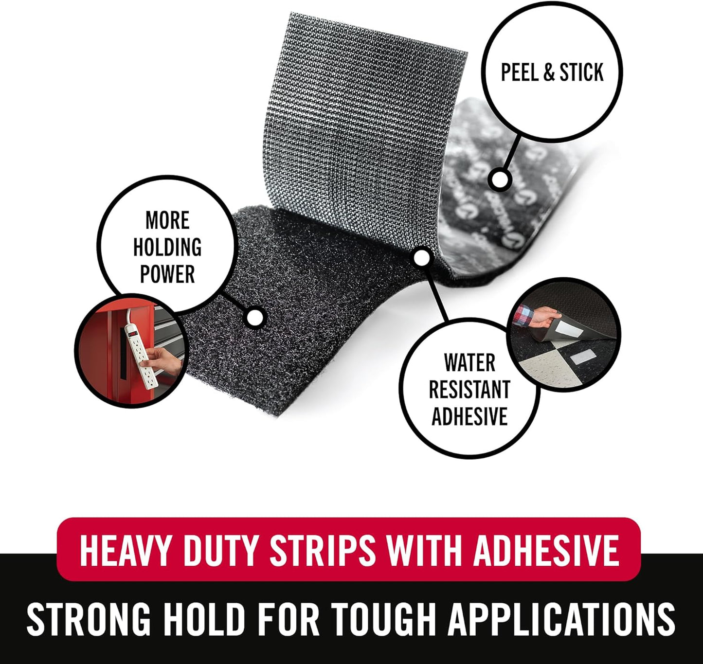 VELCRO Brand Heavy Duty Fasteners - 4x2 Inch Adhesive Strips | 10 lbs Hold | Black | Indoor/Outdoor Use