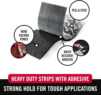 VELCRO Brand Heavy Duty Fasteners - 4x2 Inch Adhesive Strips | 10 lbs Hold | Black | Indoor/Outdoor Use