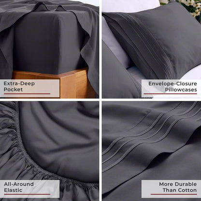 Mellanni Twin XL Sheets Set - 3 PC Iconic Collection Bedding - Hotel Luxury, Extra Soft, Cooling Bed Sheets - Wrinkle, Fade, Stain Resistant (Twin Extra Long, Charcoal)