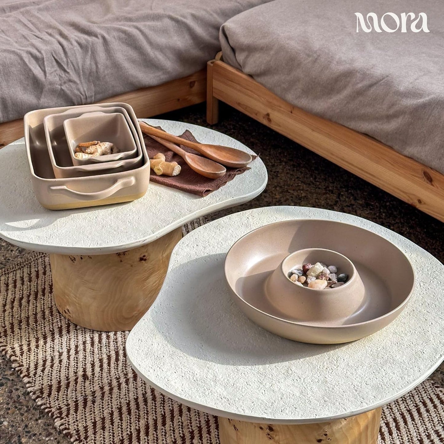 Mora Ceramic Baking Dishes Set of 2 | Versatile Porcelain Casserole & Loaf Pans - 7x11 in, Mushroom Color
