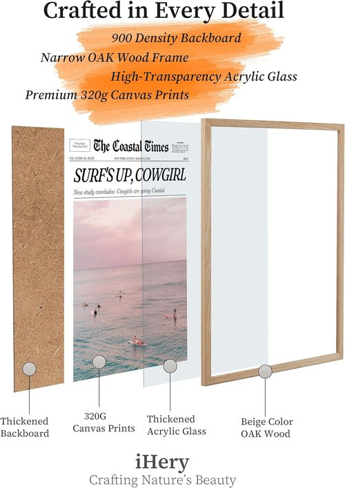 iHery Coastal Cowgirl Wall Art | Trendy Beige Oak Framed Prints | Large 16x20in Canvas Decor