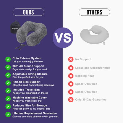 napfun Neck Pillow for Traveling, Upgraded Travel Neck Pillow for Airplane 100% Pure Memory Foam Travel Pillow for Flight Headrest Sleep, Portable Plane Accessories, Full Grey