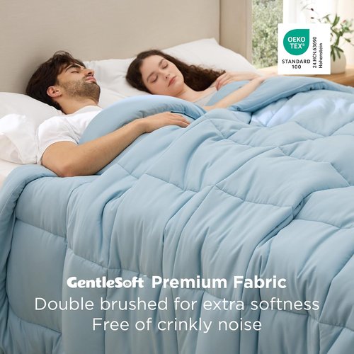 Bedsure Comforter Duvet Insert - Oversized King All-Season Quilted Bedding, GentleSoft Down Alternative, Light Spa Blue 116x98 Inches