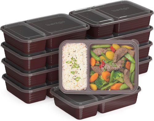 Bentgo Prep - 20-Piece Reusable Meal Prep Containers | 2-Compartment, BPA-Free, Microwave & Dishwasher Safe (Burgundy)
