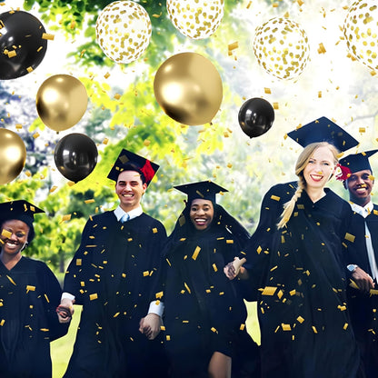 Zesliwy Black & Gold Confetti Balloons - 50 Pack Metallic Latex for Birthday & Graduation Celebrations