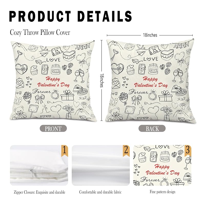 Valentine 18x18 Pillow Cover - Flannelette Heart XOXO Decorative Throw Pillow Case, Color 05