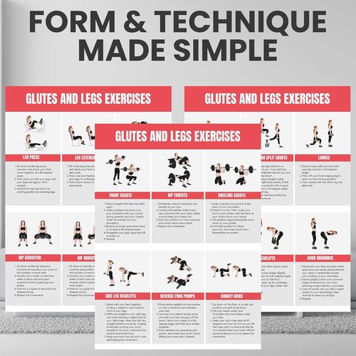Full Body Workout Poster - Home Gym Exercise Chart for Glutes, Legs, Back & Abs | Strength Training Guide