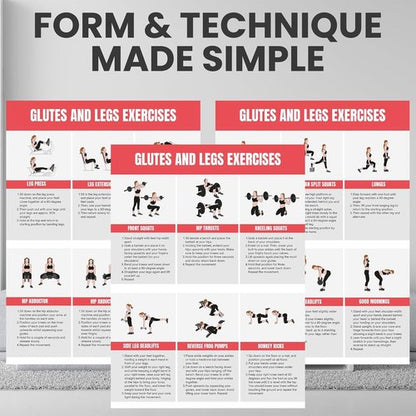 Full Body Workout Poster - Home Gym Exercise Chart for Glutes, Legs, Back & Abs | Strength Training Guide