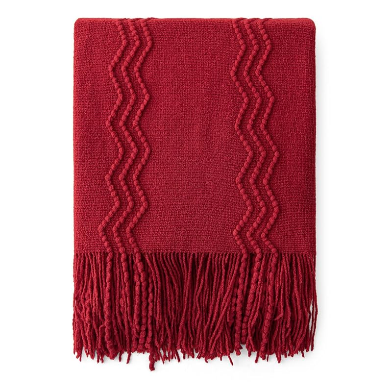 Variation of THIS listing: MIULEE Burgundy 60" x 80" Knitted Boho Throw Blanket for Couch
