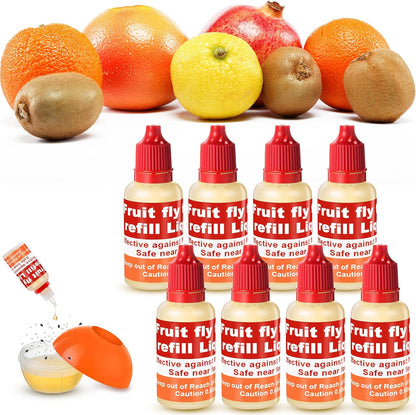 Qualirey Fruit Fly Trap Refill Liquid - 8 Pack, 0.68oz Bottles, Non-Toxic & Safe for Indoor Use