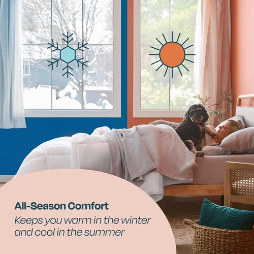 Linenspa White Down Alternative Comforter - All-Season Queen Size Duvet Insert with Box Stitch & 8 Loops